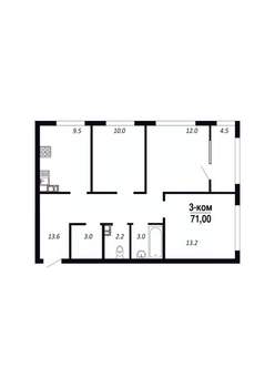 3-к квартира, вторичка, 71м2, 14/22 этаж