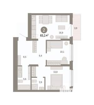 2-к квартира, вторичка, 65м2, 6/8 этаж