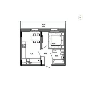 1-к квартира, строящийся дом, 34м2, 8/8 этаж