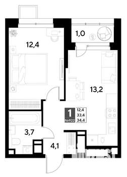 1-к квартира, вторичка, 34м2, 10/21 этаж
