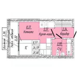 1-к квартира, вторичка, 25м2, 7/8 этаж