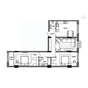 3-к квартира, строящийся дом, 84м2, 3/8 этаж