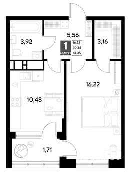 1-к квартира, строящийся дом, 41м2, 3/22 этаж