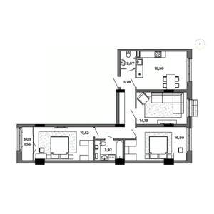 3-к квартира, строящийся дом, 84м2, 2/8 этаж