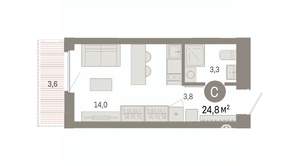 Студия квартира, вторичка, 25м2, 12/16 этаж