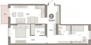 2-к квартира, вторичка, 71м2, 2/9 этаж