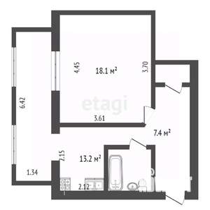 1-к квартира, вторичка, 42м2, 1/5 этаж