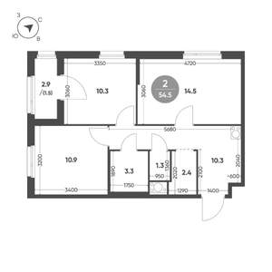 2-к квартира, вторичка, 55м2, 4/5 этаж