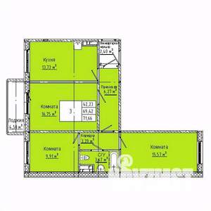 3-к квартира, строящийся дом, 72м2, 1/10 этаж