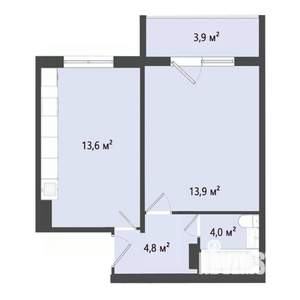 1-к квартира, строящийся дом, 36м2, 2/3 этаж
