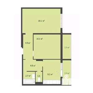 2-к квартира, строящийся дом, 56м2, 5/10 этаж