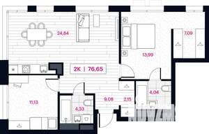 2-к квартира, строящийся дом, 77м2, 3/15 этаж