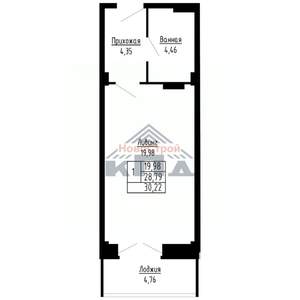 1-к квартира, строящийся дом, 30м2, 12/16 этаж