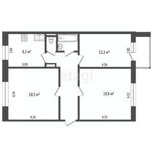 3-к квартира, вторичка, 71м2, 8/12 этаж