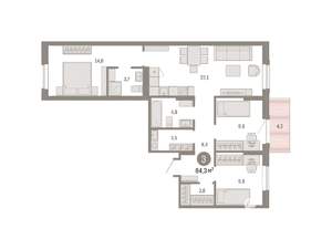 3-к квартира, вторичка, 84м2, 8/8 этаж