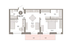 2-к квартира, вторичка, 66м2, 9/9 этаж