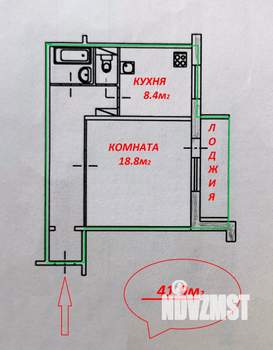 1-к квартира, вторичка, 42м2, 4/10 этаж