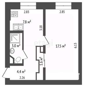 1-к квартира, вторичка, 34м2, 1/3 этаж