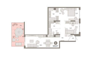 2-к квартира, вторичка, 103м2, 1/9 этаж