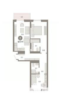 2-к квартира, вторичка, 68м2, 6/9 этаж