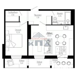 1-к квартира, строящийся дом, 54м2, 5/16 этаж