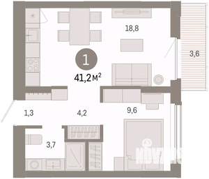 1-к квартира, вторичка, 41м2, 3/16 этаж