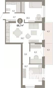 3-к квартира, вторичка, 67м2, 8/9 этаж