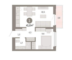 1-к квартира, вторичка, 41м2, 6/16 этаж