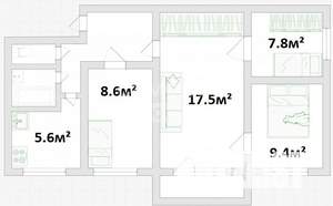 4-к квартира, вторичка, 60м2, 5/5 этаж
