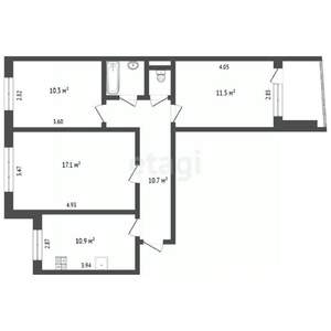3-к квартира, вторичка, 64м2, 10/10 этаж