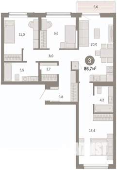 3-к квартира, вторичка, 87м2, 5/16 этаж