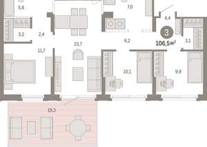 3-к квартира, вторичка, 107м2, 1/9 этаж