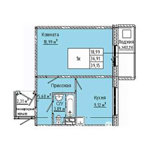 1-к квартира, строящийся дом, 39м2, 5/10 этаж