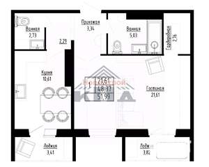 1-к квартира, строящийся дом, 52м2, 15/16 этаж