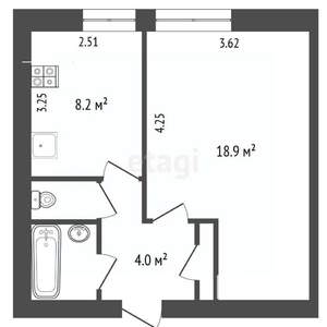 1-к квартира, вторичка, 36м2, 1/9 этаж