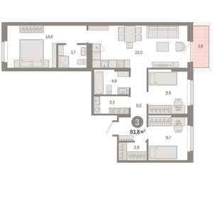 3-к квартира, вторичка, 84м2, 2/9 этаж