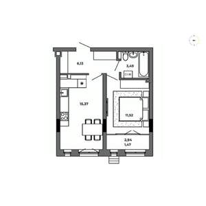 1-к квартира, строящийся дом, 38м2, 2/8 этаж