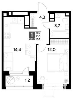 1-к квартира, строящийся дом, 36м2, 5/21 этаж