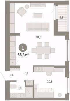 1-к квартира, вторичка, 56м2, 2/8 этаж