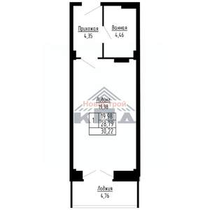 1-к квартира, строящийся дом, 30м2, 11/16 этаж
