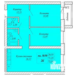2-к квартира, вторичка, 73м2, 1/4 этаж