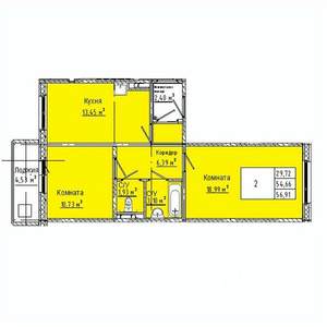 2-к квартира, строящийся дом, 57м2, 2/10 этаж