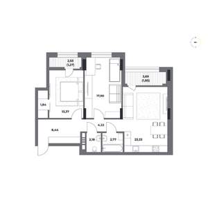 2-к квартира, строящийся дом, 77м2, 4/12 этаж