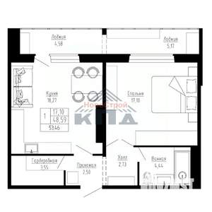 1-к квартира, строящийся дом, 53м2, 11/16 этаж