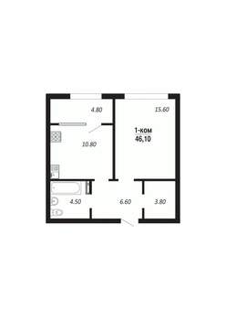 1-к квартира, вторичка, 46м2, 6/16 этаж