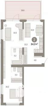 2-к квартира, вторичка, 84м2, 2/8 этаж