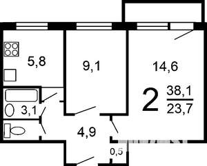 2-к квартира, вторичка, 40м2, 2/9 этаж