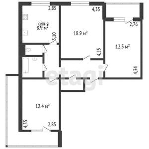 3-к квартира, вторичка, 61м2, 5/9 этаж