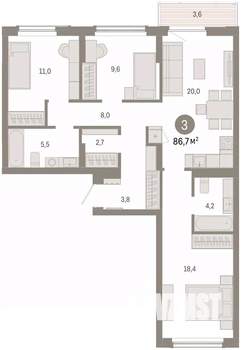 3-к квартира, вторичка, 87м2, 3/8 этаж