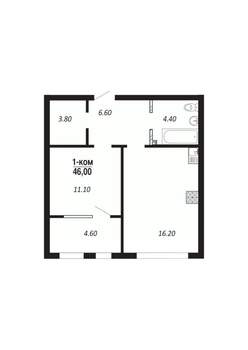 1-к квартира, строящийся дом, 46м2, 12/14 этаж